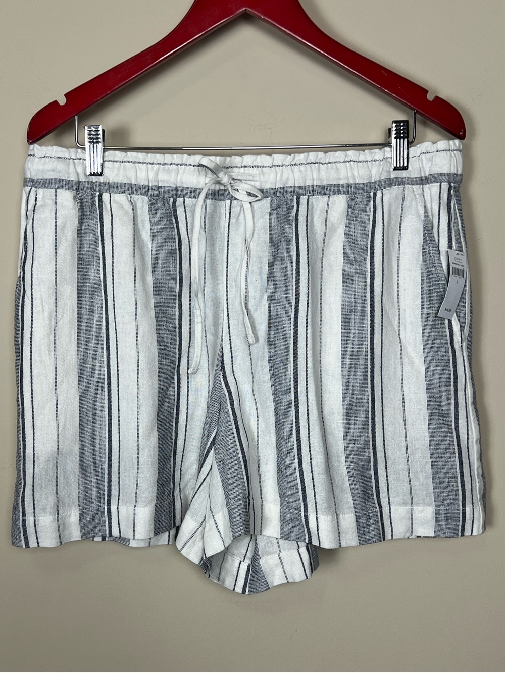 NWT Gap Linen Blend Striped Pull-On Shorts Blue White Drawstring Size L